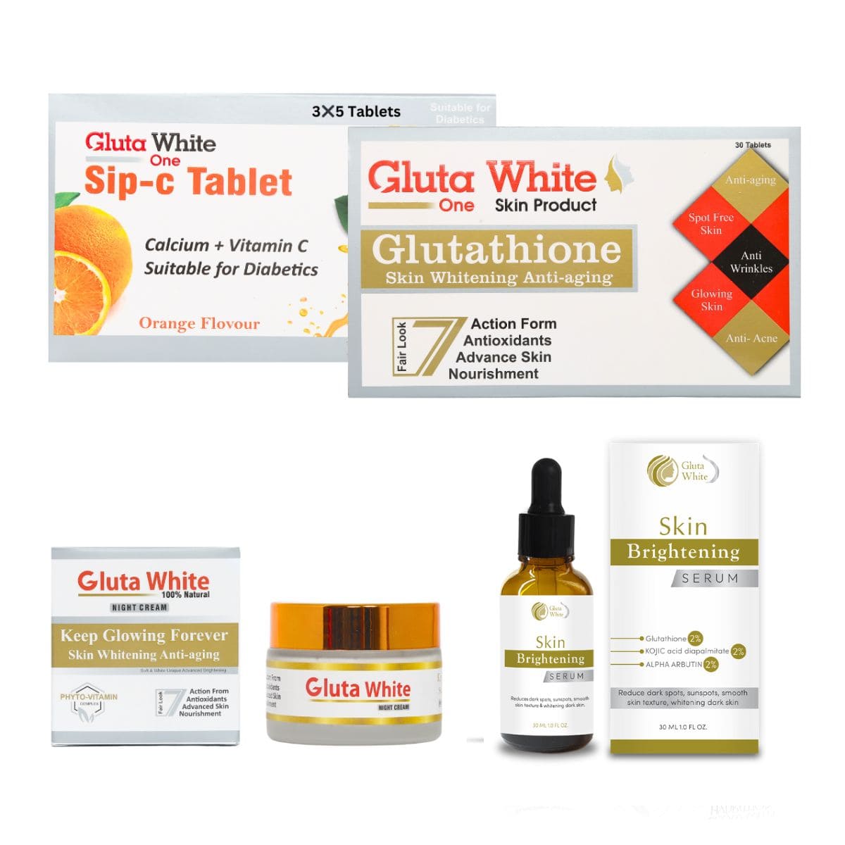 Gluta + Gluta C + Cream + Serum (Skin Whitening Set)
